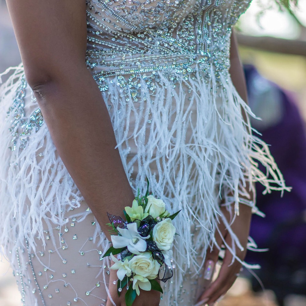 Jovani Elegant Cream Feathered Gown - Picture 2 of 5